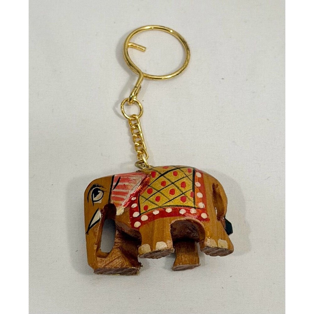 Handcrafted Hand-Painted Wooden Elephant Keychain